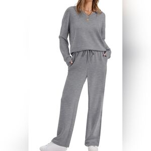 WIHOLL Womens 2026 V-neck 2 Piece Wide Leg Lounge Set - OPEN TO OFFERS